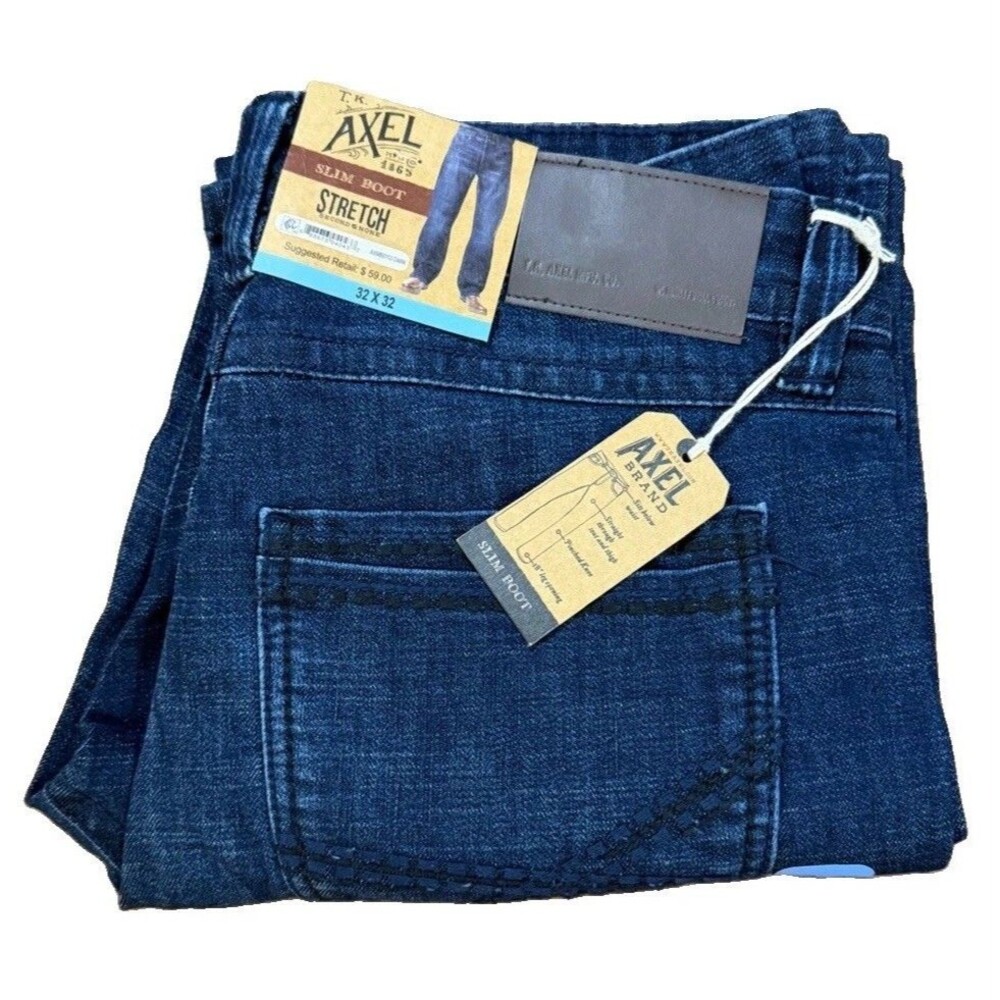 TK Axel Jeans Men 32x32 Slim Boot Cut Medium Wash Stretch Distressed
